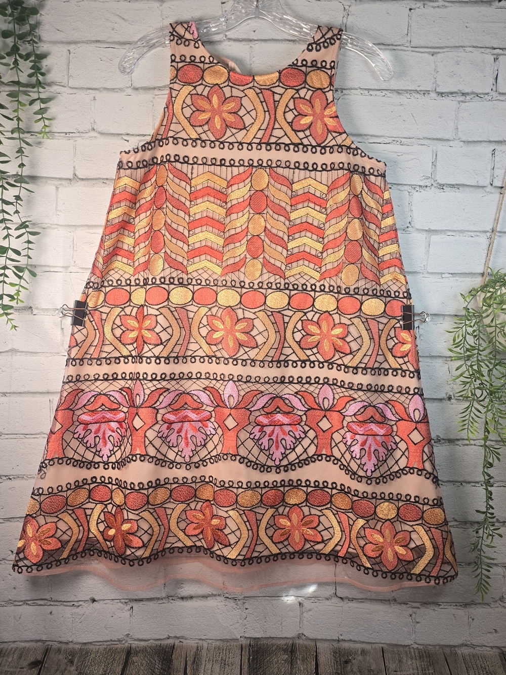 ECI NEW YORK DRESS MOD GEOMLENETRIC DESGINS ORANGE PINK SLEEVELSS PARTY WOMENS 6